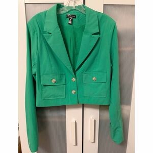 NWT Bloomingdale's Aqua Linen Vibrant Green Women's Cropped Boxy Blazer XL
